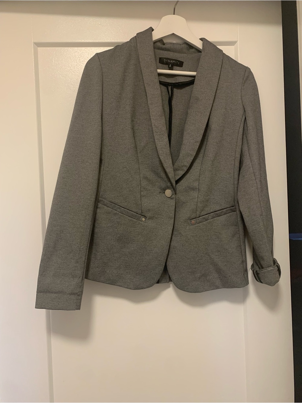 Dynamite Medium Grey Shawl-Collar Single-Button Blazer